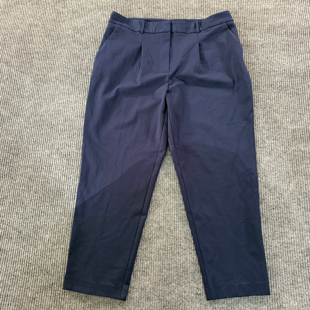 Liz Claiborne Womens Pleated Tapered Dress Pants 14 Navy Blue Stretch Rayon